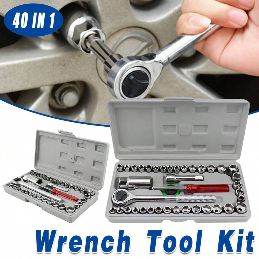 Aimall 40 Piece Set Of Auto Repair Tools, Tool Set, Car Toolbox, Repair Tool, Emergency Socket Combination Wrench - 1 Set - View 1