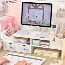 Ergonomic Monitor Stand, Smart Storage Rack - 1 White Multifunctional Desktop Computer/Laptop Riser, Multilayer Dorm Storage Rack, Desktop Organizer Box, Office Computer Stand, Dorm Cosmetics Storage Box, Storage Cabinet - White - View 7