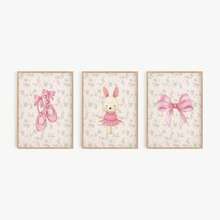 1幅帆布防水装饰海报，儿童房装饰画，带框墙画，芭蕾舞主题儿童房墙画，女孩卧室装饰，芭蕾主题画，复古芭蕾海报，舞蹈主题，适合女孩婴儿房，波西米亚风格婴儿房装饰，墙面挂饰，舞蹈工作室装饰，浴室装饰，幼儿园装饰，婴儿房墙面艺术海报 - 彩色 - 查看 5