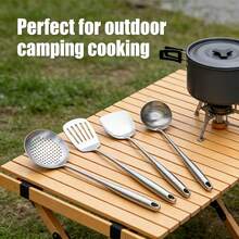 4-Pc Stainless Steel Kitchen Utensil Set – Dishwasher-, Hangable & Space-Saving With Extra-Long Handles – For Home Chefs, Camping & Baking (Turner, Ladle, Skimmer, Slotted Spoon) - Silver - View 10