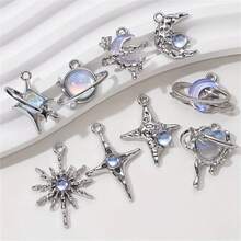 9件/套随机水钻星星、月亮、心形吊坠，Y2K风格DIY项链、手链饰品配件 - 藍色 - 查看 12