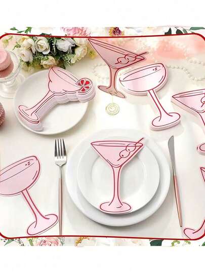 10张粉色鸡尾酒杯造型桌卡，纸质饮料杯座位卡，适用于婚礼、生日、鸡尾酒会餐桌装饰