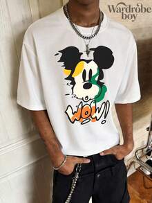 Disney Printed T-Shirt,   Disney Art Graffiti Mickey Print T-Shirt, Unisex,High-Quality Pure Cotton T-Shirt,Suitable For All Seasons, Comfortable And Breathable| Exquisite Design | The Best Choice For Giving Gifts - 白色 - 查看 1