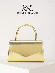 REMANLAND Minimalist And Sleek Gold Handbag, Featuring Clean Lines, A Refined Metallic PU Finish, Streamlined Curved Top Handle And Envelope Silhouette. Seamlessly Transitions From Office Meetings To Business Dinners, Balancing Professionalism With Subtle Luxury For Everyday Elegance. It Is The Best Gift For Women - Gold - View 1