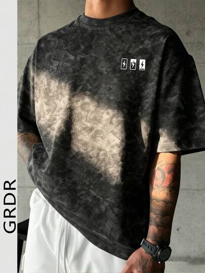 GRDR Camiseta de manga corta de cuello redondo casual con estampado eléctrico de verano para hombre, cómoda y de moda