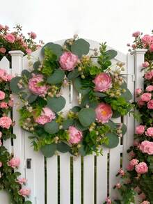 1 pezzo Ghirlanda floreale artificiale con peonie, eucalipto e fiori di campo, fiori finti di alta qualità resistenti all'ossidazione, adatta per feste di primavera, decorazioni per matrimoni, profumo da sposa, centrotavola, giardino, patio, matrimoni, compleanni, battesimi, decorazione d'interni estetici, decorazione per la casa - Ghirlanda di fiori artificiali romantici - Visualizzare 3