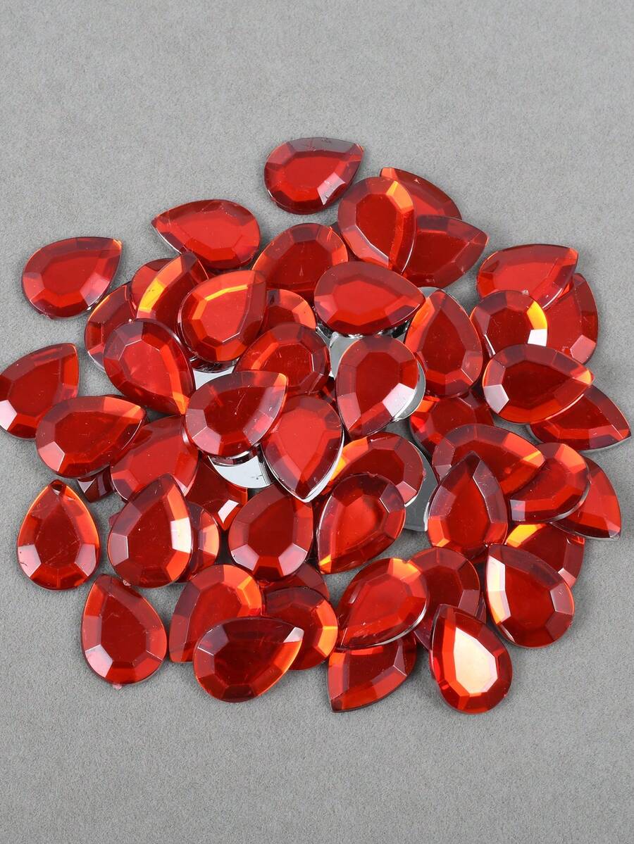 100pcs/Pack, 13*18mm Flat-Cut Teardrop Rhinestones, Large Size Plastic Rhinestones, Flat Bottom Resin Rhinestones, DIY Decorative Rhinestones - 13*18mm 100pcs - View 1
