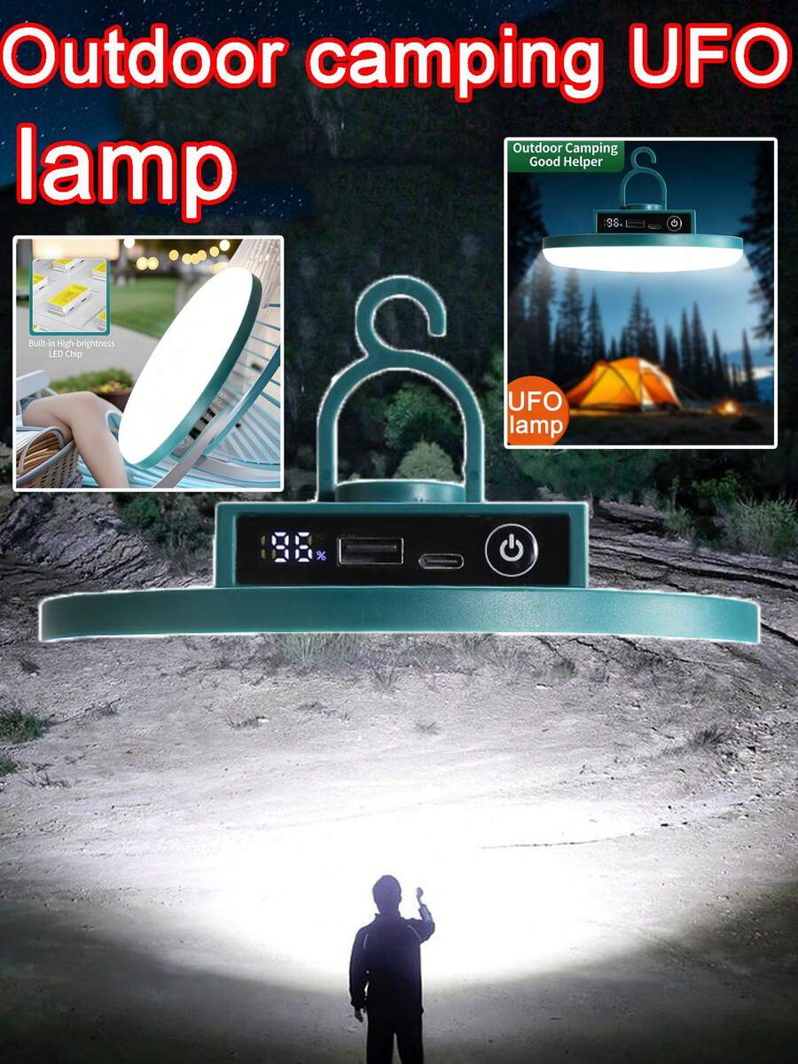 1pc LED Camping Light, Portable Hanging Tent Light, Digital Battery Display Type-C Rechargeable Waterproof Outdoor Lantern, Suitable For Camping, Fishing, Yard, BBQ, Emergency - 1PC - View 1