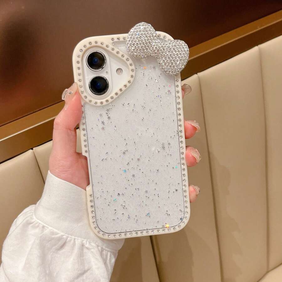 [New Arrival] Cute Glittery 3D Ribbon Clear Epoxy Smartphone Case Compatible With IPhone 17/17air/17pro/17promax/16/16plus/16pro/16promax/15/15plus/15pro/15promax/14/14plus/14pro/14promax/13/13pro/13promax. Popular, Delicate, And Perfect For Women, This Protective Cover For All Models Is Waterproof, Shockproof, Drop-Proof, And Scratch-Resistant. - Apricot - View 1