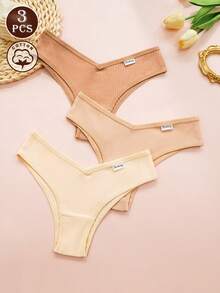 3条装女士纯棉罗纹三角裤，柔软舒适，亲肤透气，日常穿着内衣裤。 - 彩色 - 查看 1