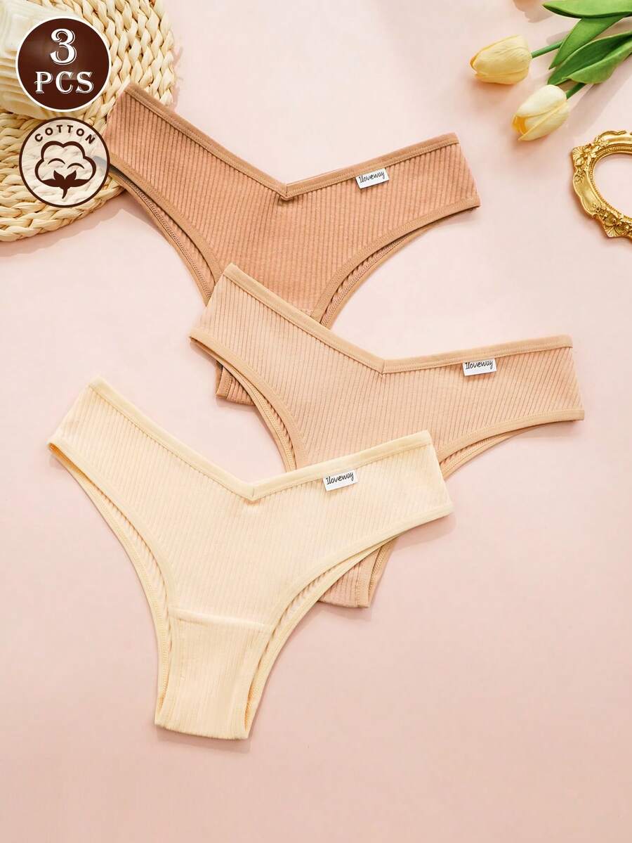 3条装女士纯棉罗纹三角裤，柔软舒适，亲肤透气，日常穿着内衣裤。 - 彩色 - 查看 1
