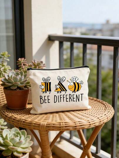 Leuke make-uptas met bijenmotief, grappige make-uptas met cartoonbijenprint, reisetui voor toiletartikelen, organizer met ritssluiting, originele en inspirerende make-uptas van canvas met stevige ritssluiting, ruime make-uptas voor het opbergen van make-upkwasten, lippenstift, huidverzorgingsproducten en kleine accessoires, ideaal cadeau voor bijenliefhebbers, perfect verjaardagscadeau