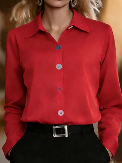 New Arrival Plus Size Women's Fashion Colorful Button Casual Shirt