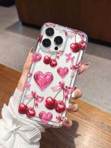 Transparent Phone Case With 3D Heart, Bow, And Strawberry Pattern, Compatible With IPhone 17/16/14/13 Pro Max/12 Pro/11/Xr/Xs/7/8 Plus, S10/S22/A12/A50/A52/S24/A135G And Other Models, Durable TPU Material With Air Cushion - Multicolor - View 3