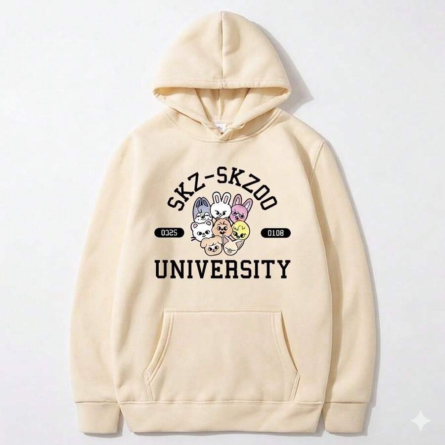 Kangaroo Hoodie With Kpop Band Skz Skzoo Aesthetic Y2k Unisex - 純白 - 查看 1