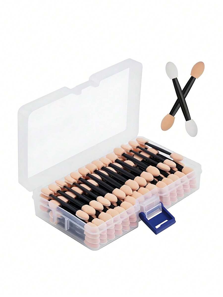 50Pcs Black Double-Ended Nail Art Sponge Magic Wand Gradient Manicure Brush With Rhinestone & Sticker Pen Nail Art Tools For Women Home Solon - Black - View 1