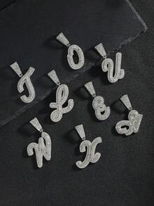 嘻哈风镶钻链，配定制草书字母吊坠，镀金项链，个性化首字母首饰 - 嘻哈字母項鍊 - 查看 5