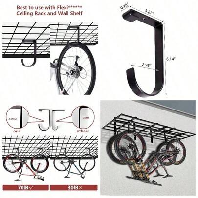 12 - Pack Heavy Duty Add - On Storage Flat Hook Accessory Garage Ceiling Storage Rack And Wall Shelving, Alloy Steel, Black - Suitable FLEXINOUMTS Ceiling Storage Racks And Wall Shelves