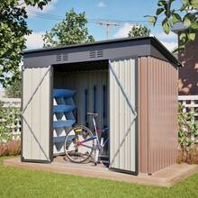 8x4 FT Metal Garden Shed With Sturdy Metal Foundation, Weatherproof Garden Shed For Garden & Patio, Spacious Garden House In Brown – Incl. Foundation Frame (Base Plate Required) - Brown - View 3