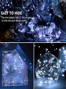 20pcs Battery Operated LED Mini Star Lights, Twinkle Fairy String Lights For Mason Jars, Wedding, Party, Christmas Decor; 200cm Silver Wire Mini Lights For Bedroom, Wedding, Mason Jar DIY, Christmas Wreath, Party Decoration, Warm White, Battery Powered Star Lights, Mason Jar Lights, Firefly Lights For DIY Party Wedding - White Light - View 6
