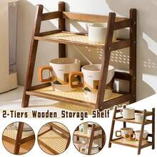 2/3-Tier Bamboo Freestanding Storage Shelf, Desktop Organizer, Desk Storage Rack, Kitchen Spice Rack, Doll Display Stand, Coffee Organizer, Cup Holder, Plant Pot Stand, Kitchen Storage Rack, Dorm Cosmetics Organizer. Suitable For Kitchen, Bedroom, Dormitory And Office Desk. - 茶色 - 查看 6