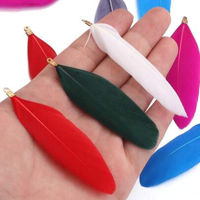 10pcs/Pack Dyed Duck Feathers 65-80mm With Clips, Colorful Craft Feather Decor Pendant Earring DIY Accessories For Bags And Clothing