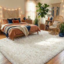 Soft Shaggy Area Rug For Living Room, Fuzzy Rug For Bedroom, Room Decor, Indoor Fluffy And Floor Carpet Home For Decor Aesthetic, Non-Slip Fluffy Rug, Ideal Gift For Mother's Day Housewarming, Easter, Dry Clean Only, With 4 Carpet Stickers, Beige - 米白 - 查看 4