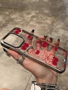 1个电镀透明心形樱桃图案简约全包覆TPU防震手机壳，兼容苹果17、16、15、14、13、12、11 Pro Max、Air - 彩色 - 查看 3