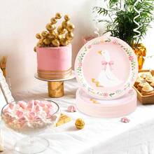 10/20/40pcs 9inch One Silly Goose Birthday Party Plates Pink Bow Goose Disposable Paper Plates For 1st Birthday Party Decorations Floral Decorative Dinner Plate Table Decor Supplies BabyShower Decorations - View 6