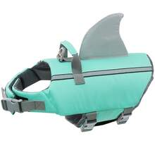 Metglad Chaleco salvavidas para perros, con forma de aleta de pez, lindo y con alta reflectividad y excelente flotabilidad, equipado con asa de rescate resistente y bucle para cuerda de remolque, ajustable en tamaño, adecuado para perros pequeños, medianos y grandes - Agua verde azul - Ver 13