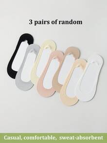 1/3/6双装春夏冰丝船袜，女士防滑，防后跟滑脱，隐形袜，薄款低帮袜，透气凉爽袜 - 彩色 - 查看 31