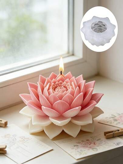 1个禅意莲花硅胶模具，3D立体，柔软易脱模，适用于树脂皂、香薰石、蜡烛等DIY工艺品，侘寂风格家居茶室装饰硅胶模具