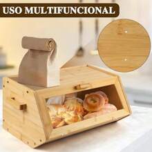 Panera de Bambú Caja de Pan de Bambú para Encimera de Cocina Contenedor de Almacenamiento de Pan de Gran Capacidad con Ventana Transparente Contenedores de Almacenamiento de Pan - Bambú - Ver 4