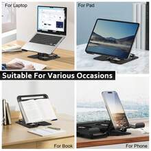 2-In-1 Laptop Stand With Detachable Fan, Includes Phone Holder And Silent Fan, Adjustable Height And Angle, Carbon Steel Frame, Suitable For 16-Inch And Below Laptops Cooling Pad (Black) - View 6