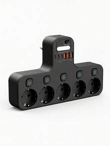 Standard European Plug With 5 AC Outlets And 6 USB Ports, Featuring Light Sensor & Smart Night Light, Independent Power Switch With Overload Protection, Suitable For Bedroom, Living Room, Study, Kitchen And More - View 9