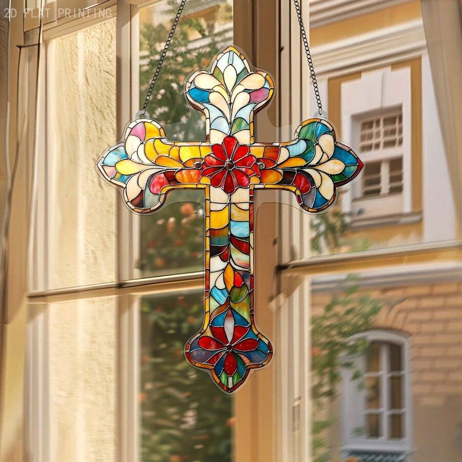2D Capteur de soleil plat en acrylique, capteur de soleil de jardin, décoration suspendue pour fenêtre, décoration de jardin chrétienne, cadeau pour les amis, décoration intérieure de chambre et de bureau, décoration extérieure de jardin, décoration extérieure de jardin pour fête - A - Voir 1