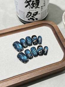 10pcs/Set Handmade Gel Nail Stickers, Demon Eye Striped Square Nail Art, Japanese Style Brightening Nail Wraps, Removable Nail Patches - Multicolor - View 5