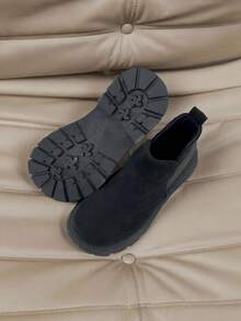 1 Pair Kids Chelsea Boots Round Toe Side Elastic Slip On Ankle Boots Casual Style Black - Black - View 2