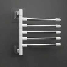 1pc Stainless Steel Towel Rack, Foldable Rotating Bathroom Storage Hanger - White - View 11