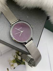 1pc Women's Stainless Steel Mesh Band Minimalist Numeric Dial Burgundy & Purple Kezzi Round Quartz Watch, Petite & Elegant For Daily Wear - Burgundy - View 4