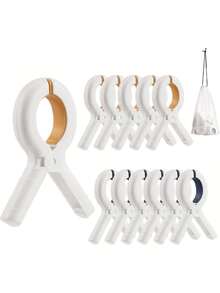 6/12pcs Beach Towel Clips, Heavy Duty Plastic Clothespins, Blanket Drying Clips, Windproof Clips, Home Supplies - White and Yellow - View 1