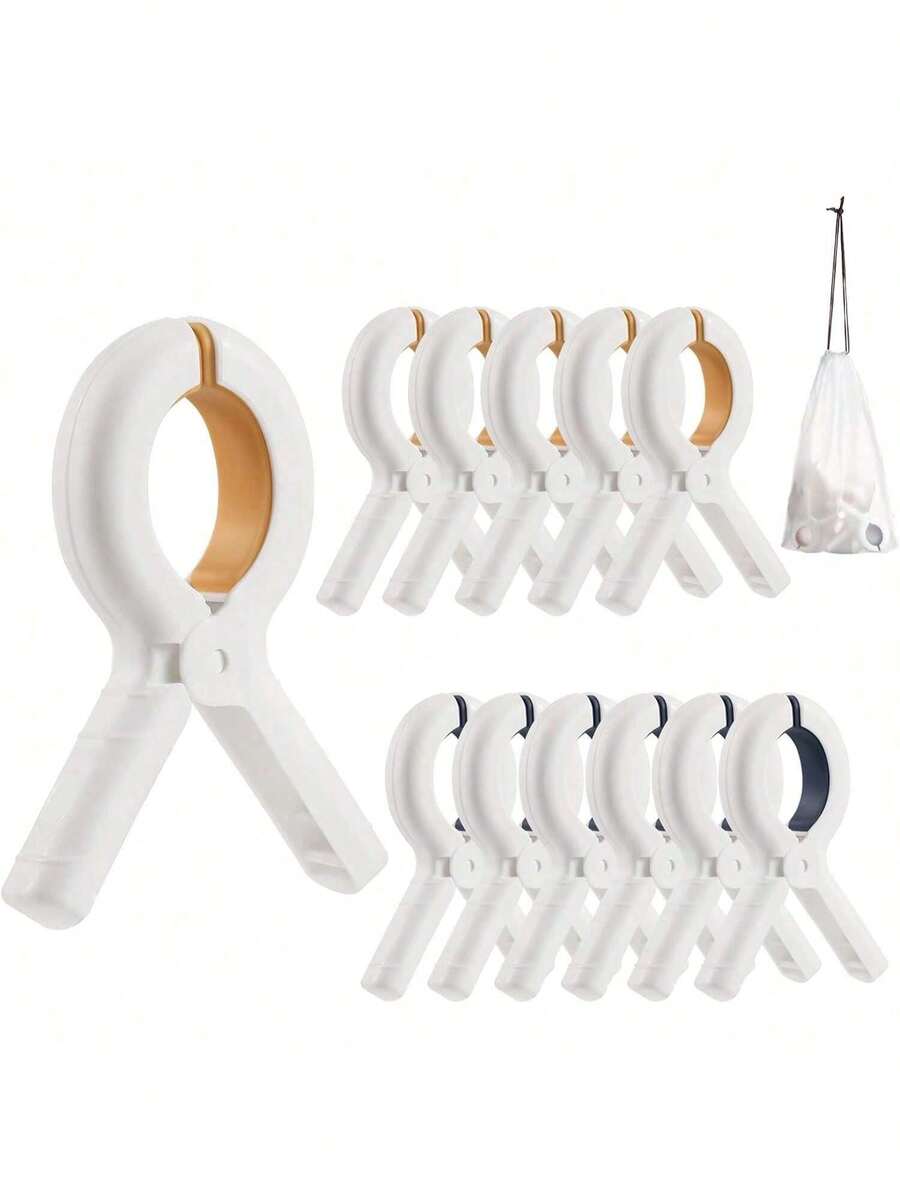6/12pcs Beach Towel Clips, Heavy Duty Plastic Clothespins, Blanket Drying Clips, Windproof Clips, Home Supplies - White and Yellow - View 1