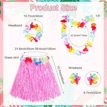 Set de 5 piezas Conjunto de disfraz de falda de hierba con de flores hawaianas, traje para celebración de festivales, actuación en el escenario, evento escolar, ensayo de baile en grupo grande (elástico), para disfraz de verano - Multicolor - Ver 4