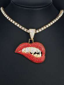 1pc Women's Red Lip Pendant Necklace, Showcasing Charm, Becoming The Center Of Attention, Best Gift For Friends - Multicolor - View 2