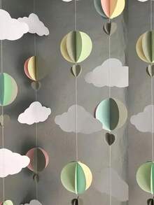 1pc 118" Cuttable Ceiling Decorative Paper Rope, Includes 9pcs 3D Cloud And Paper Balloon Decorations, Suitable For Wedding, Birthday Party, Classroom, Bedroom And Holiday Party Decoration, Summer Celebration Wall Decor, Fun Decorative Item To Create Festive Atmosphere - View 7