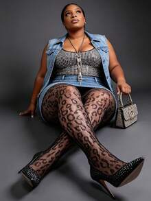 1pc Curve Tights, High Elasticity Fishnet Leopard Print Leggings, Women's Fashion Sexy Retro Plaid Stockings, Gothic Style Versatile Y2K Skinny Pants, Suitable For All Seasons - Black - View 2