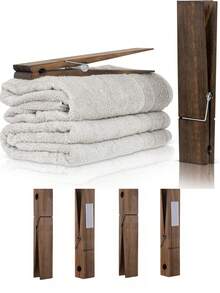 2pcs Extra Large Wooden Clothes Clips Towel Rack, Oversized Wooden Clips Towel Rack With Hooks, Farmhouse Decor For Housewarming Gift, Home Storage, Multi-Purpose Clothes Drying Rack, Bathroom Wall Decor, Bathroom Accessories - Multicolor - View 5