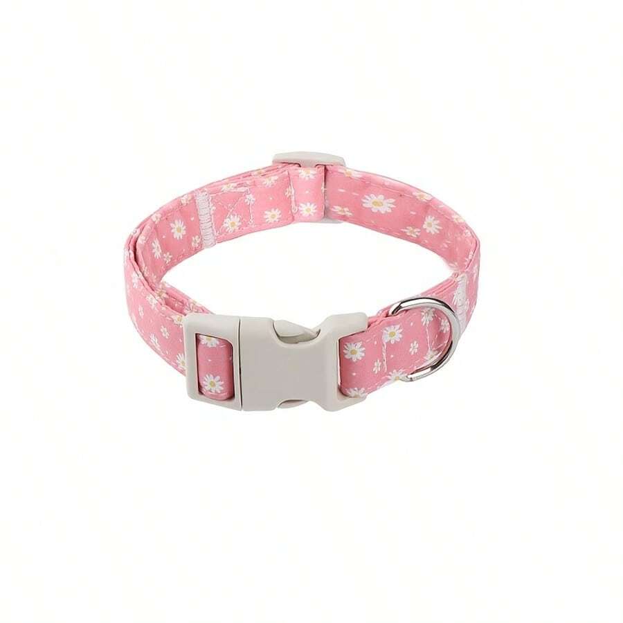 Pink Daisy Dog Collar & Leash Set, Adjustable For Small/Medium/Large Dogs, Comfortable & Anti-Lost & Anti-Pulling - Pink - View 1