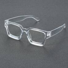 1 Pair Of Men's Transparent Glasses – Modern Square Frame, Not Actual Lenses; Lightweight And Durable Plastic Frame With Transparent Temples. Simple Round/Rectangular Lenses, Suitable For Daily Use, Office, School, And Parties. Ideal For Halloween. - Khung trong suốt màu trắng - Xem 1