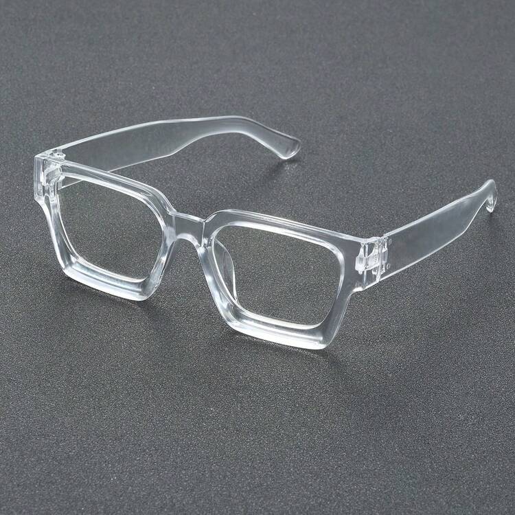 1 Pair Of Men's Transparent Glasses – Modern Square Frame, Not Actual Lenses; Lightweight And Durable Plastic Frame With Transparent Temples. Simple Round/Rectangular Lenses, Suitable For Daily Use, Office, School, And Parties. Ideal For Halloween. - Khung trong suốt màu trắng - Xem 1